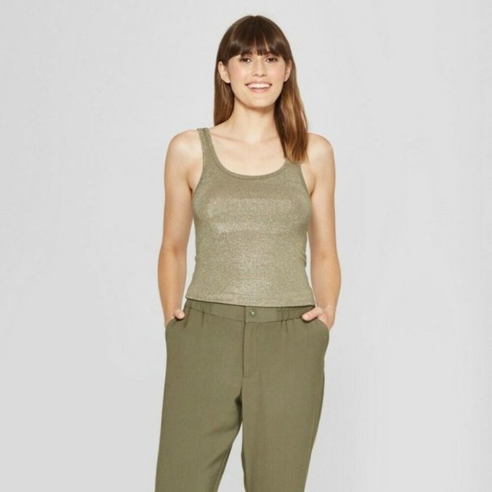 EUC Women's A New Day Tank Olive Green with Gold Shimmer Size XL